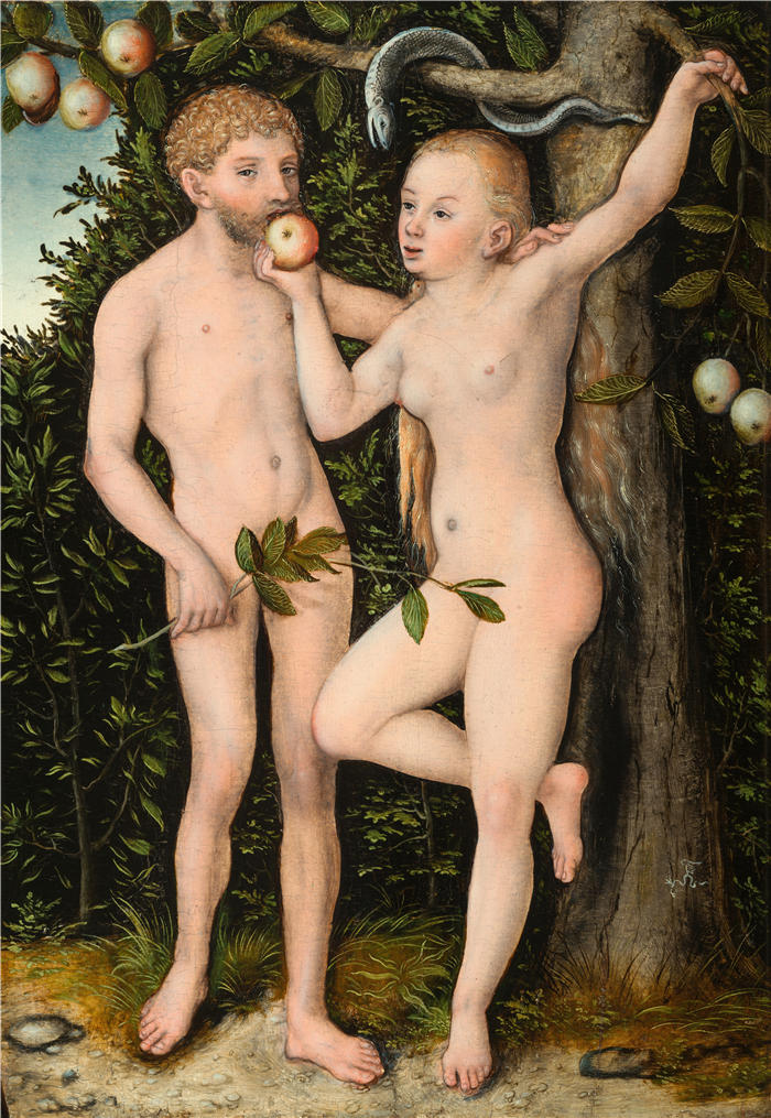 老卢卡斯·克拉纳赫（Lucas Cranach the Elder，德国画家）高清作品-《亚当和夏娃（约 1538 年）》
