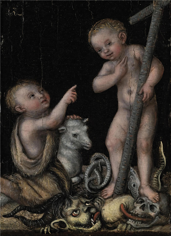 老卢卡斯·克拉纳赫（Lucas Cranach the Elder，德国画家）高清作品-《婴儿基督和施洗者圣约翰》