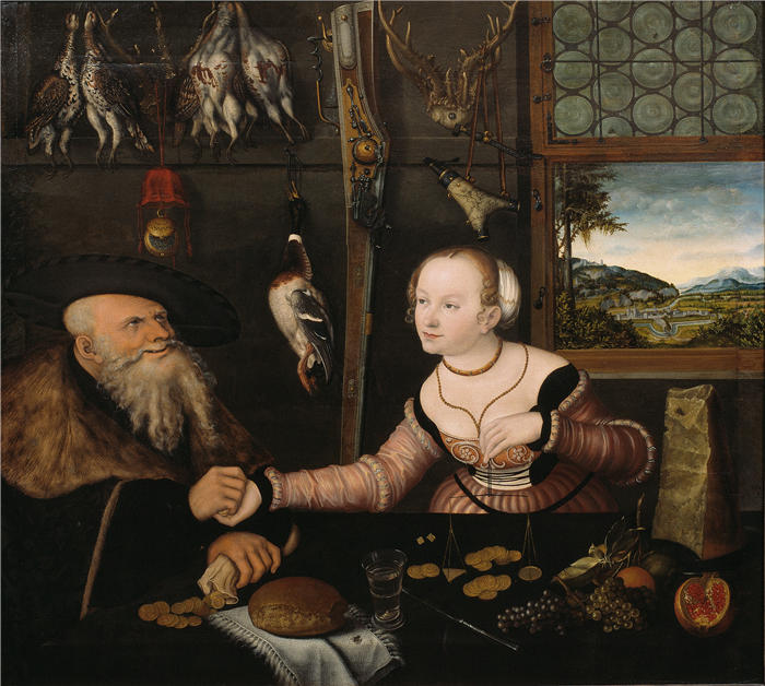 老卢卡斯·克拉纳赫(Lucas Cranach the Elder,德国画家)高清作品-《不相配的情侣 (1532)》