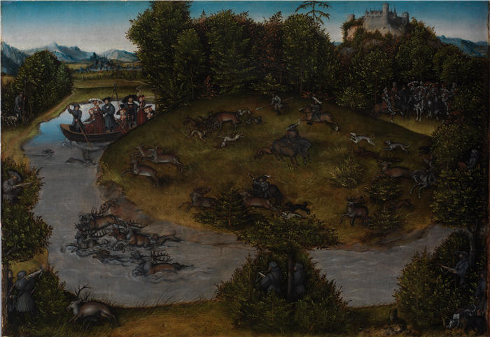 老卢卡斯·克拉纳赫（Lucas Cranach the Elder，德国画家）高清作品-《萨克森选帝侯智者弗雷德里克 (1463-1525) 的雄鹿狩猎》