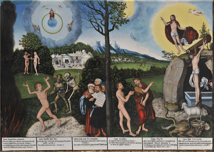 老卢卡斯·克拉纳赫（Lucas Cranach the Elder，德国画家）高清作品-《诅咒与救赎（1529）》