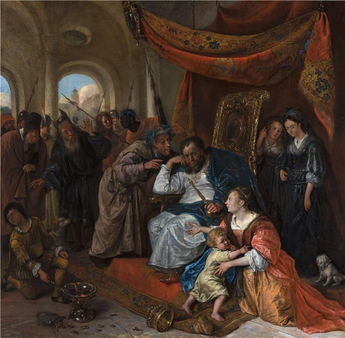 扬·斯汀（Jan Steen，荷兰画家）高清作品-《摩西和法老的王冠（约 1670 年）》