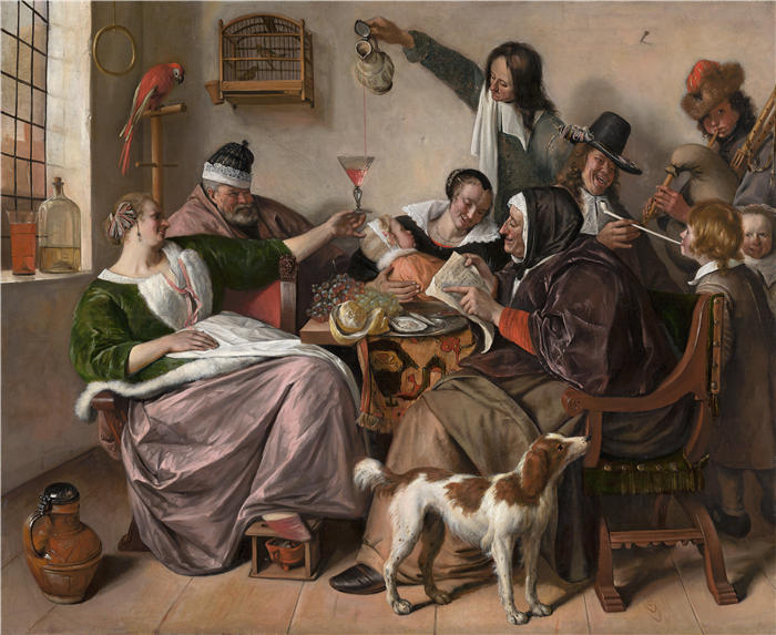 扬·斯汀（Jan Steen，荷兰画家）高清作品-《像老歌一样，所以吹奏年轻人（c. 1668 - 1670）》