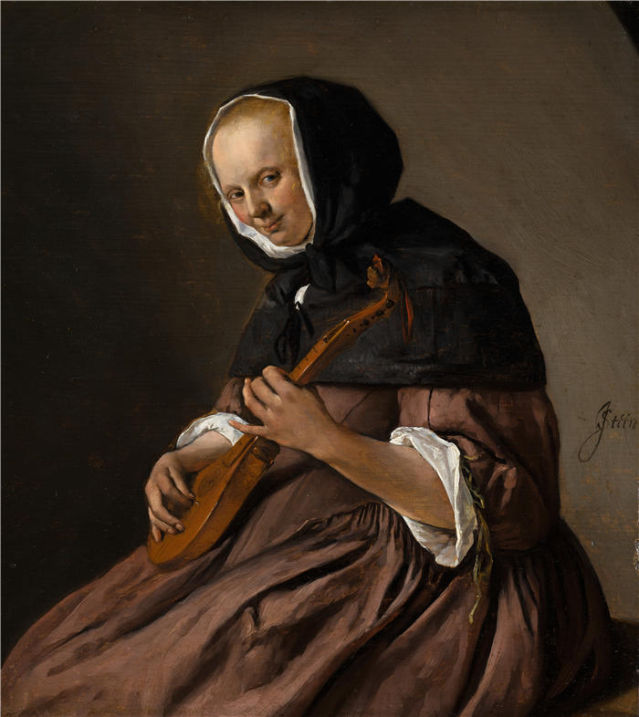 扬·斯汀（Jan Steen，荷兰画家）高清作品-《玩小猫的女人（约 1662 年）》