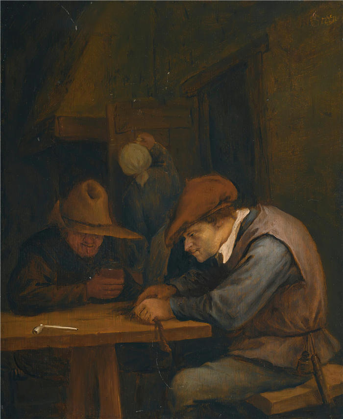 扬·斯汀（Jan Steen，荷兰画家）高清作品-《农民在客栈里抽烟割烟》