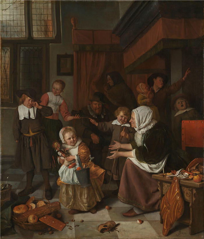 扬·斯汀（Jan Steen，荷兰画家）高清作品-《圣尼古拉斯节 (1665 - 1668)》