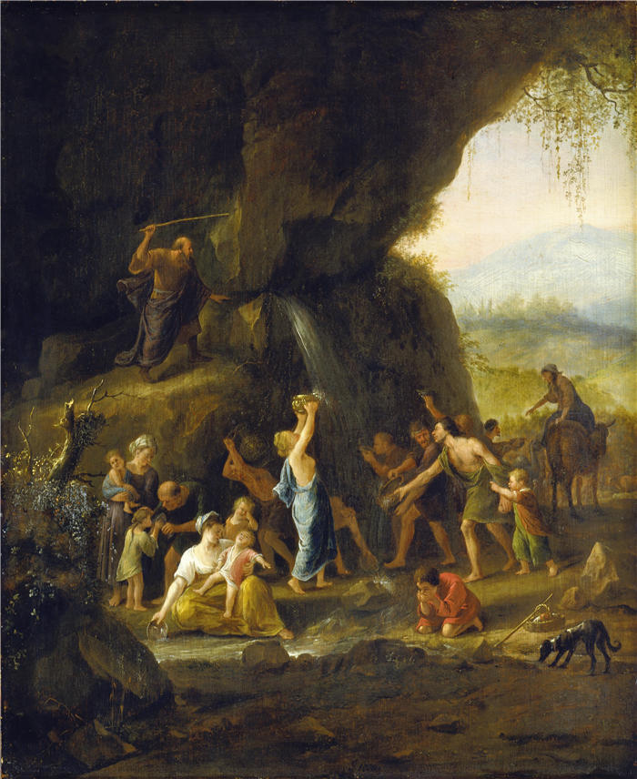 扬·斯汀（Jan Steen，荷兰画家）高清作品-《摩西击石（约 1648 – 1653 年）》