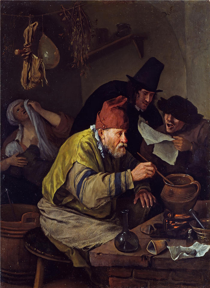 扬·斯汀（Jan Steen，荷兰画家）高清作品-《乡村炼金术士（1660 年代初期）》
