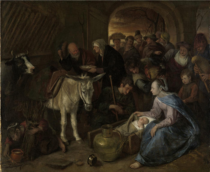 扬·斯汀（Jan Steen，荷兰画家）高清作品-《牧羊人的崇拜（1660 - 1679）》