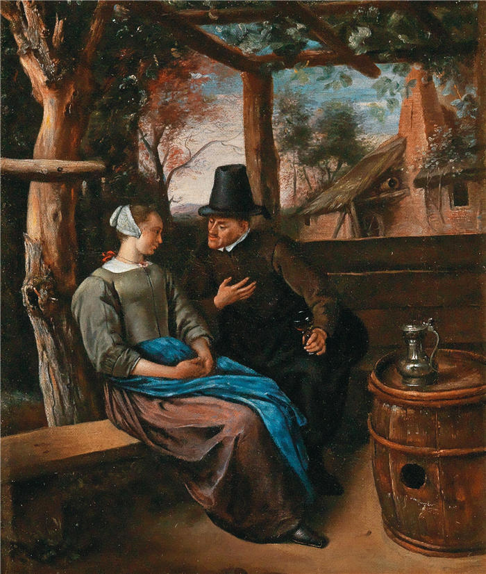 扬·斯汀（Jan Steen，荷兰画家）高清作品-《一个年轻女人的求婚者》