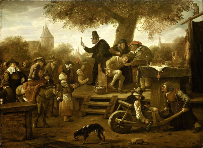 扬·斯汀（Jan Steen，荷兰画家）高清作品-《庸医 (1650 - 1660)》