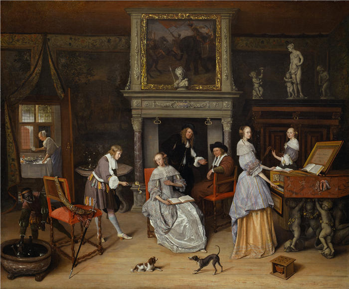 扬·斯汀(Jan Steen,荷兰画家)高清作品-《Jan Steen 和 Gerrit Schouten 家族的梦幻室内设计》