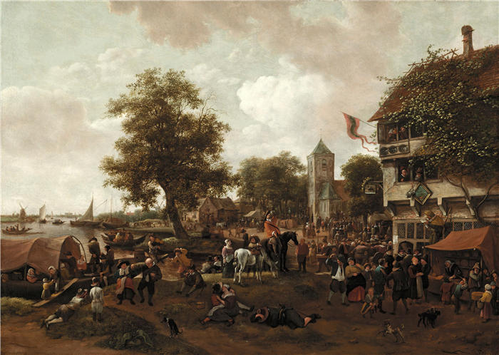 扬·斯汀(Jan Steen,荷兰画家)高清作品-《Oegstgeest 集市(约 1655 年至 1660 年)》