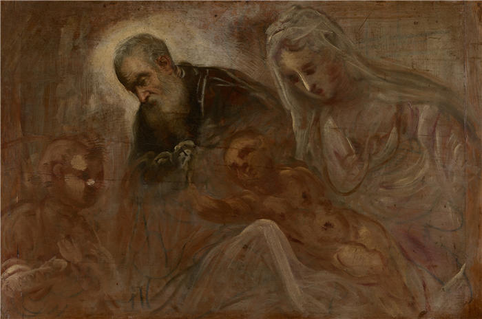 雅各布·丁托列托（Jacopo Tintoretto，意大利画家）高清作品-《圣家族与年轻的施洗者圣约翰（约 1547 年）》