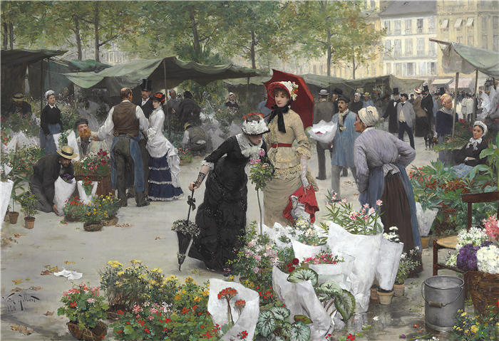 维克多·加布里埃尔·吉尔伯特（Victor Gabriel Gilbert，法国画家）高清作品-《花卉市场（1880）》