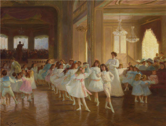维克多·加布里埃尔·吉尔伯特（Victor Gabriel Gilbert，法国画家）高清作品-《迪耶普赌场的儿童舞蹈演奏会》