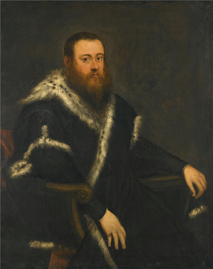 雅各布·丁托列托（Jacopo Tintoretto，意大利画家）高清作品-《一个有胡子的人在一件黑色长袍与毛皮的肖像》