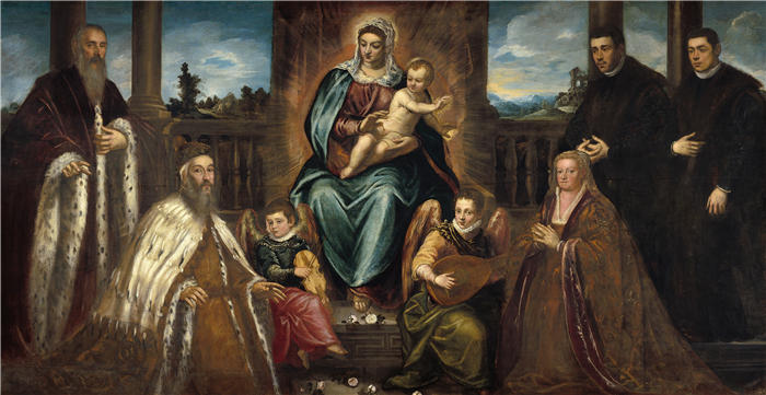 雅各布·丁托列托（Jacopo Tintoretto，意大利画家）高清作品-《麦当娜和孩子之前的家人（约 1575 年）》