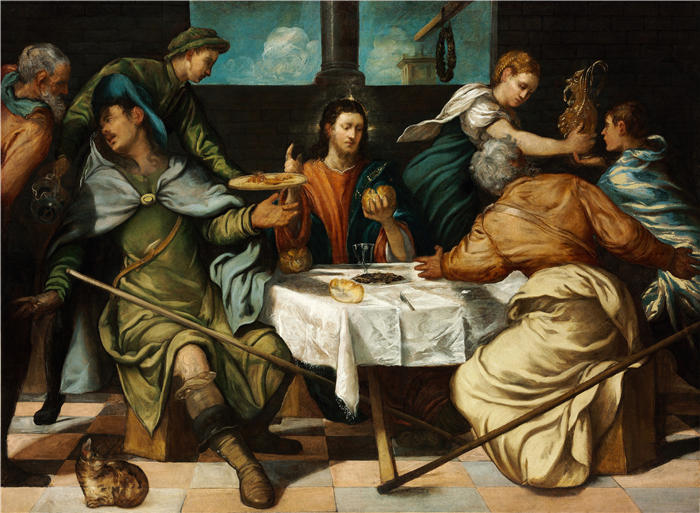 雅各布·丁托列托（Jacopo Tintoretto，意大利画家）高清作品-《以马忤斯的晚餐（C.1542）》