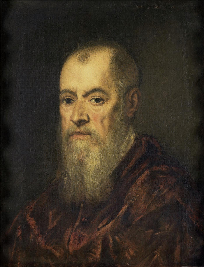 雅各布·丁托列托(Jacopo Tintoretto,意大利画家)高清作品-《一个穿着红色斗篷的男人的肖像 (1555 - 1580)》