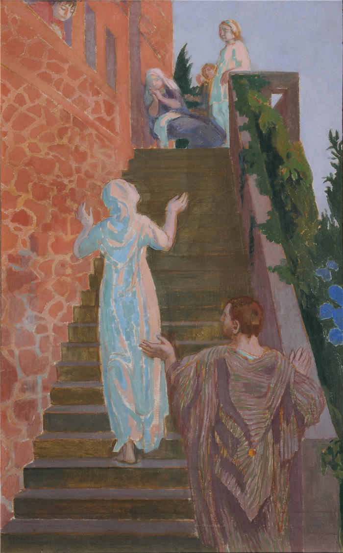 莫里斯·丹尼斯（Maurice Denis，法国画家）高清作品-《参观“沉默”楼梯（1921年）》