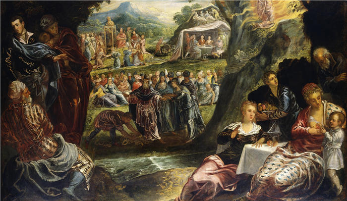 雅各布·丁托列托（Jacopo Tintoretto，意大利画家）高清作品-《金牛犊的崇拜（约 1594 年）》