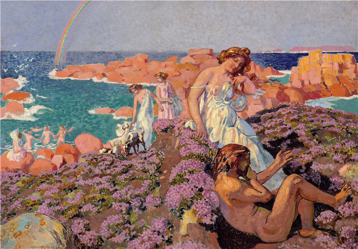 莫里斯·丹尼斯（Maurice Denis，法国画家）高清作品-《尤利西斯与卡吕普索 (1905)》