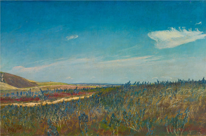 劳里茨·安徒生·瑞(Laurits Andersen Ring，丹麦画家)高清作品-《查看北西兰附近的 Karrebaeksminde（1901 年）》
