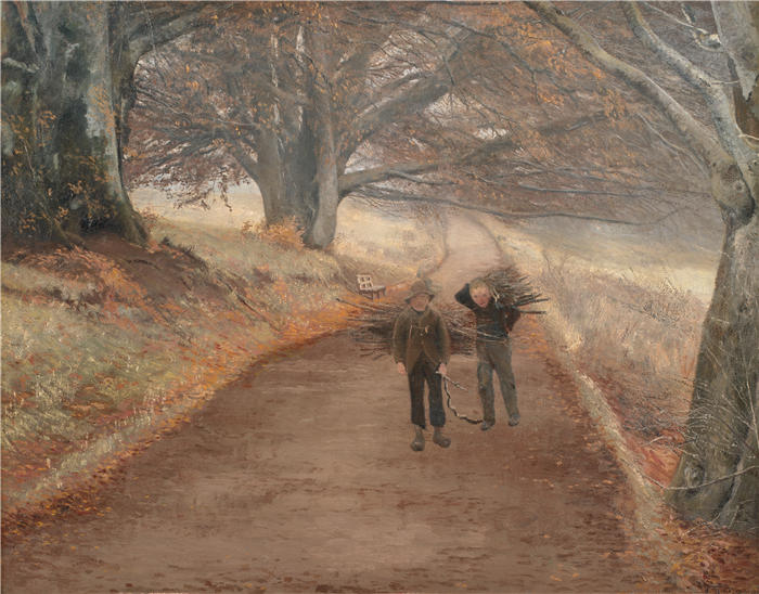 劳里茨·安徒生·瑞(Laurits Andersen Ring，丹麦画家)高清作品-《新西兰 Herlufsholm 附近的人行道（1890 年）》
