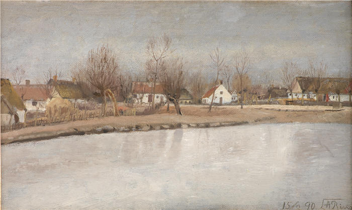 劳里茨·安徒生·瑞(Laurits Andersen Ring，丹麦画家)高清作品-《新西兰环村池塘（1890 年）》