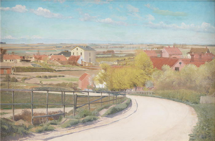 劳里茨·安徒生·瑞(Laurits Andersen Ring，丹麦画家)高清作品-《从新西兰 Næstved 附近的公路上观看（1892 – 1896 年）》