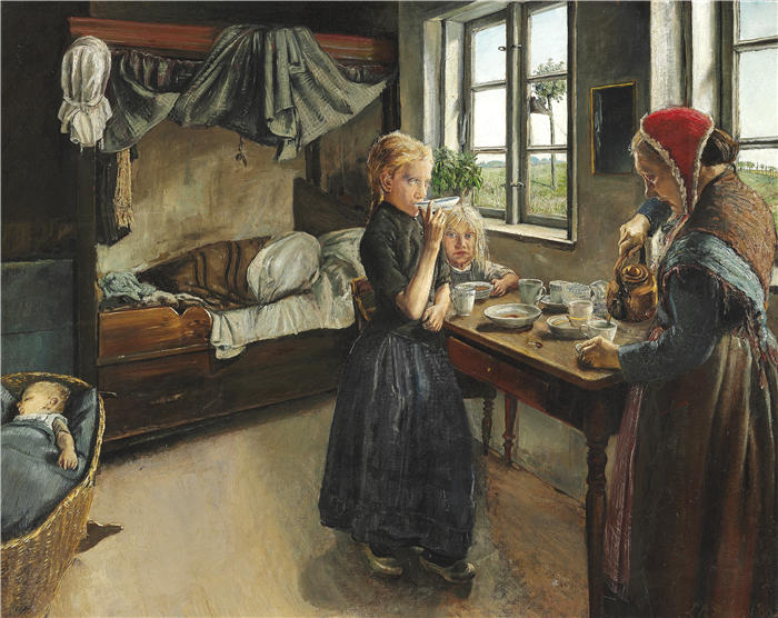 劳里茨·安徒生·瑞(Laurits Andersen Ring，丹麦画家)高清作品-《Landsbyen Ring 内景（1882 年）》