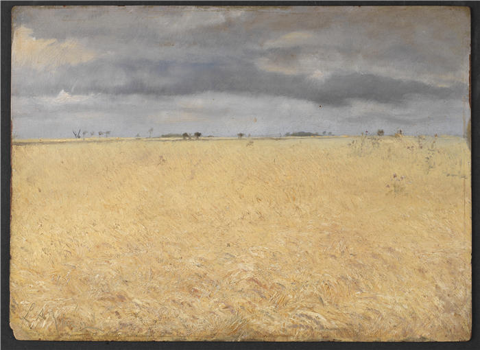 劳里茨·安徒生·瑞(Laurits Andersen Ring，丹麦画家)高清作品-《环村附近的黑麦田（1887 年）》
