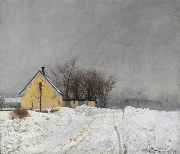 劳里茨·安徒生·瑞(Laurits Andersen Ring，丹麦画家)高清作品-《有雾的冬日(1910)》