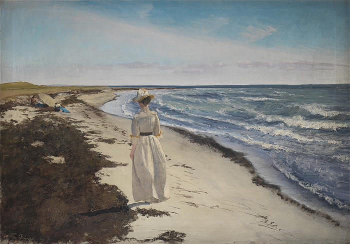 劳里茨·安徒生·瑞(Laurits Andersen Ring，丹麦画家)高清作品-《新西兰 Karrebæksminde 海滩的女士（1898 年）》