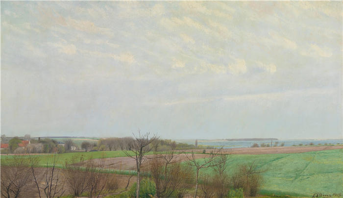 劳里茨·安徒生·瑞(Laurits Andersen Ring，丹麦画家)高清作品-《早春的罗斯基勒峡湾景观（1903 年）》