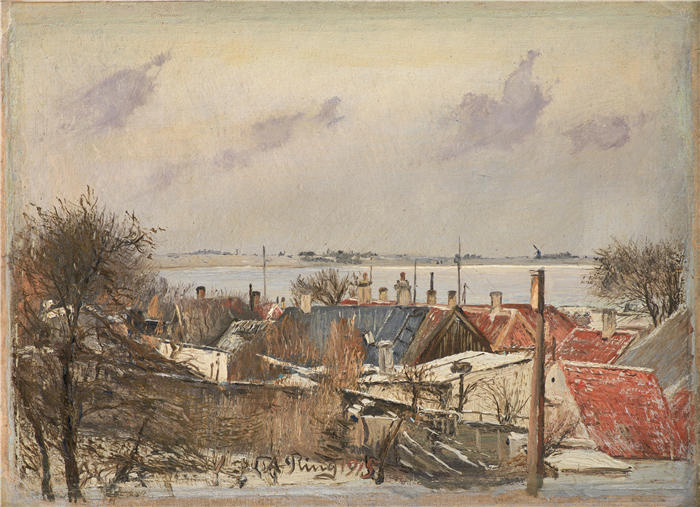 劳里茨·安徒生·瑞(Laurits Andersen Ring，丹麦画家)高清作品-《从罗斯基勒看峡湾（1915 年）》