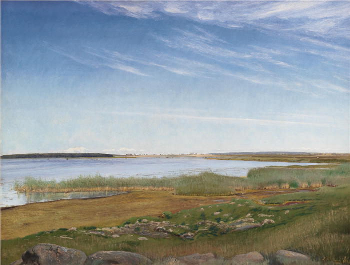 劳里茨·安徒生·瑞(Laurits Andersen Ring，丹麦画家)高清作品-《新西兰 Karrebæksminde 附近的峡湾（1910 年）》