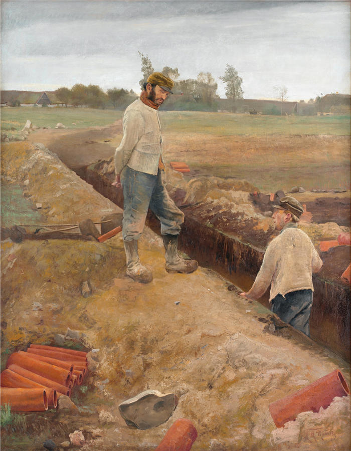 劳里茨·安徒生·瑞(Laurits Andersen Ring，丹麦画家)高清作品-《排水挖掘机 (1885)》