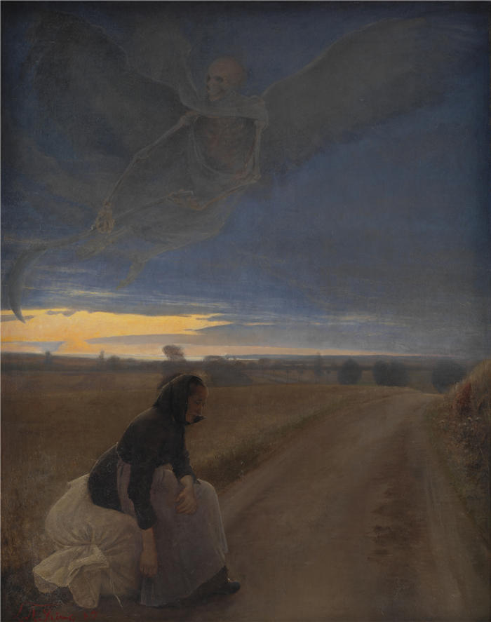 劳里茨·安徒生·瑞(Laurits Andersen Ring，丹麦画家)高清作品-《晚上 (1887)》