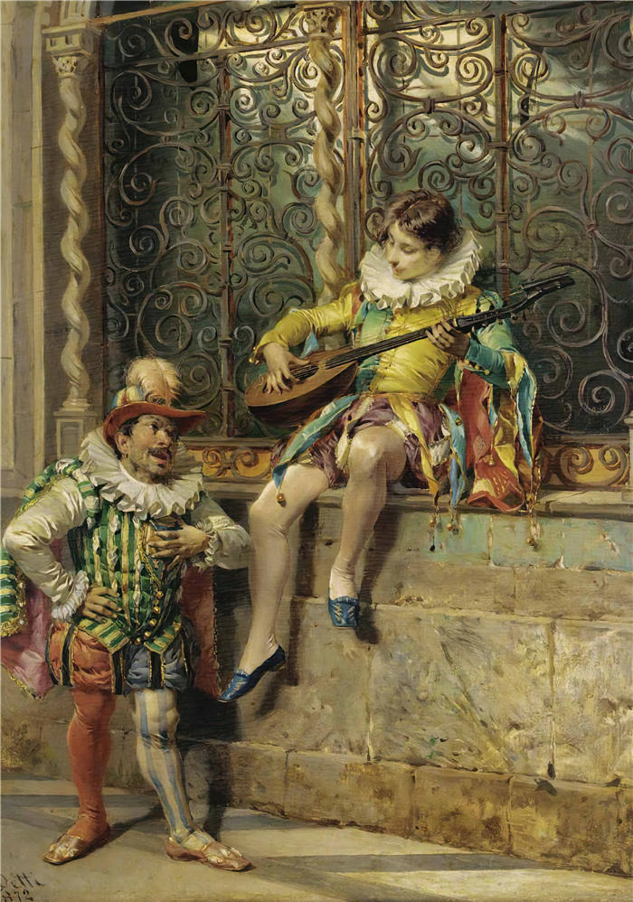 切萨雷·阿戈斯蒂诺·德蒂(Cesare Agostino Detti,意大利画家)高清作品-《音乐家 (1872)》