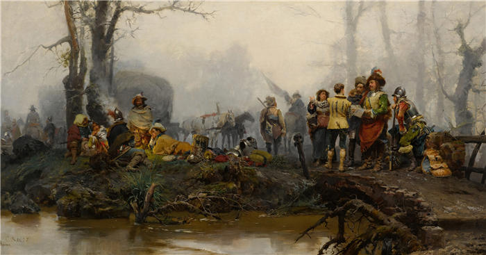 切萨雷·阿戈斯蒂诺·德蒂（Cesare Agostino Detti，意大利画家）高清作品-《营地 (1878)》