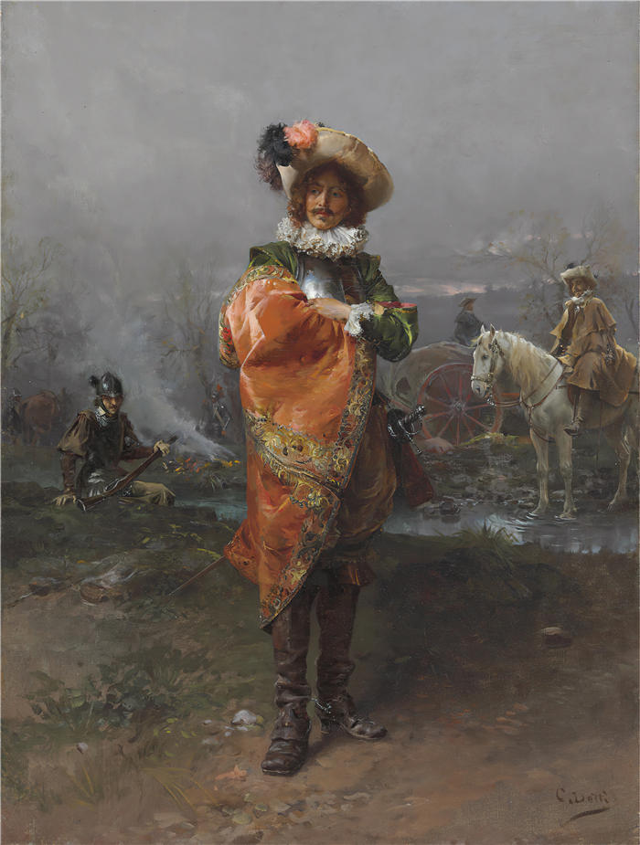切萨雷·阿戈斯蒂诺·德蒂（Cesare Agostino Detti，意大利画家）高清作品-《披着斗篷的绅士》