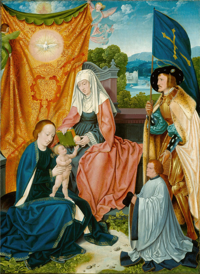 老巴塞尔·布鲁因（Barthel Bruyn the Elder，德国画家）高清作品-《圣母子与圣安妮、圣杰伦和一位捐赠者（约 1520 年）》