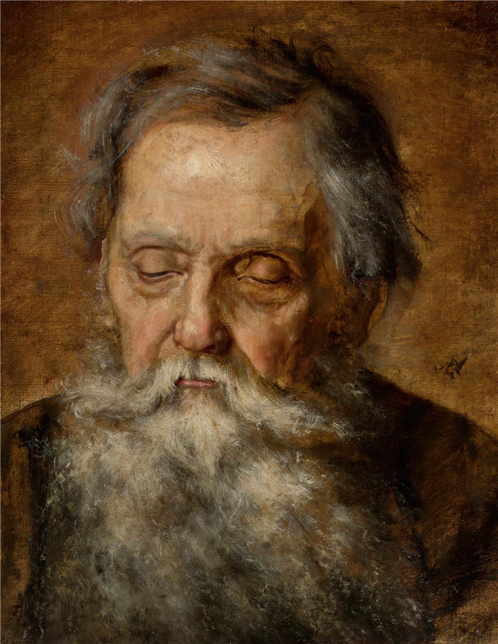莫里西·戈特利布（Maurycy Gottlieb，波兰画家）高清作品-《一个有胡子的老人的肖像》