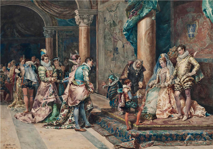 切萨雷·阿戈斯蒂诺·德蒂（Cesare Agostino Detti，意大利画家）高清作品-《演示文稿（1878 年）》