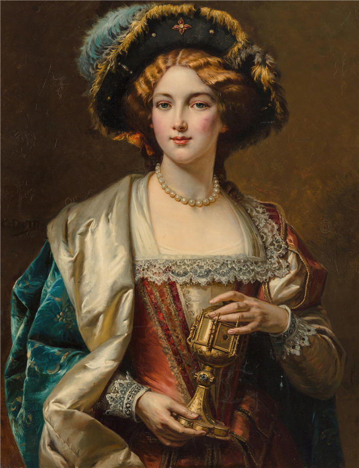 切萨雷·阿戈斯蒂诺·德蒂（Cesare Agostino Detti，意大利画家）高清作品-《贵妇人的肖像》