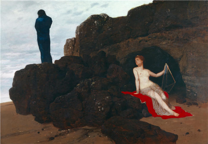 阿诺德·伯克林(瑞士画家 ,Arnold Böcklin)高清作品-《奥德修斯和卡吕普索 (1882)》