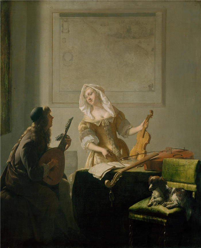 雅各布·奥克特维尔特（Jacob Ochtervelt，荷兰画家）高清作品-《音乐课（1671）》