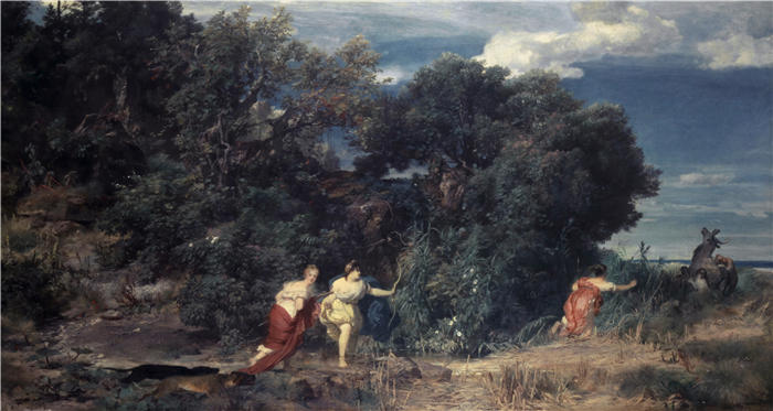 阿诺德·伯克林（瑞士画家 ，Arnold Böcklin）高清作品-《戴安娜的狩猎 (1862)》